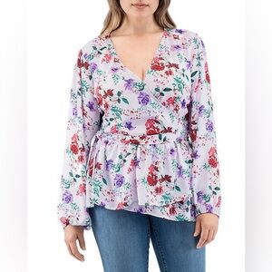 NWT Bobeau Curvy 2X Floral Lightweight Wrap Top